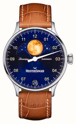 MeisterSinger Лунаскоп | синий циферблат | коричневый кожаный ремешок LS908G