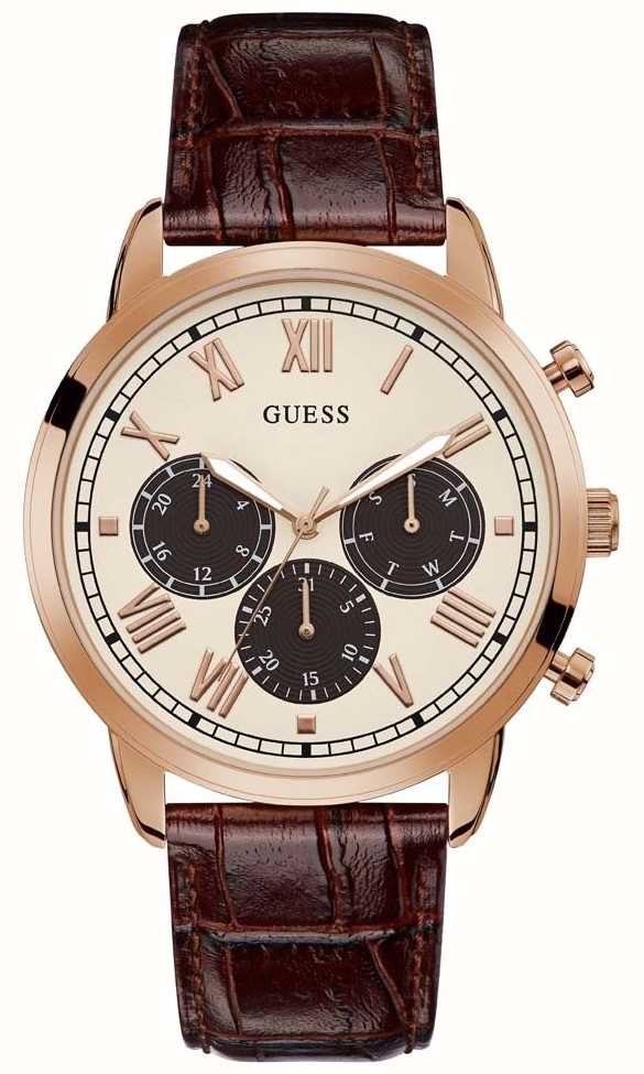 guess watch brown leather strap