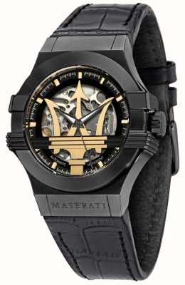 Maserati Потенца | черный кожаный браслет | черный/золотой циферблат R8821108036
