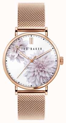 Ted Baker | женские | Phylipa peonia | сетчатый браслет из розового золота | белый циферблат с цветочным рисунком | BKPPHF010