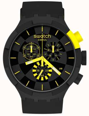 Swatch КПП желтый | большой жирный хроно | черный / желтый силиконовый ремешок | черный циферблат SB02B403