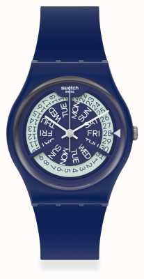 Swatch Н-игма флот | силиконовый ремешок темно-синего цвета | синий циферблат GN727