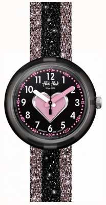 Flik Flak Куоричино | розовый / черный текстильный ремешок | черный циферблат FPNP071