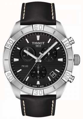 Tissot Пр100 спорт | хронограф | черный циферблат | черный кожаный ремешок T1016171605100