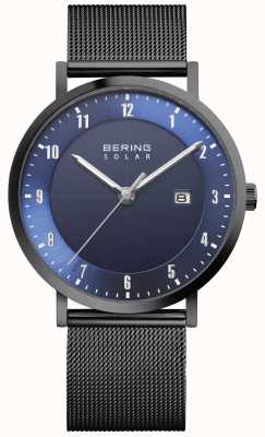 Bering Солнечные мужские часы с черным сетчатым браслетом и датой 15439-327