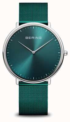 Bering Классические зеленые миланские наручные часы с сетчатым браслетом 15739-808
