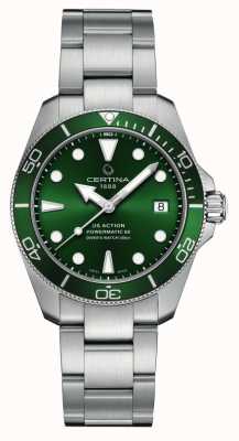 Certina Ds action diver | зеленый циферблат | браслет из нержавеющей стали C0328071109100