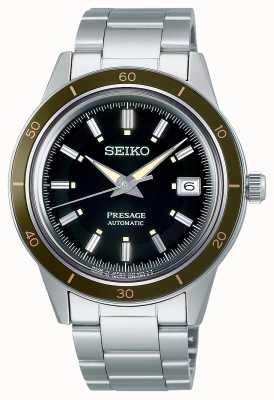 Seiko Стальной браслет в стиле 60-х с черным циферблатом Presage SRPG07J1