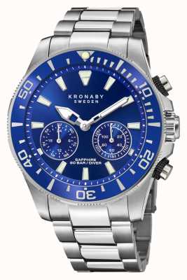 Kronaby Гибридные умные часы Diver (45,7 мм), синий циферблат/браслет из нержавеющей стали S3778/1
