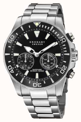 Kronaby Гибридные умные часы Diver (45,7 мм), черный циферблат/браслет из нержавеющей стали S3778/2