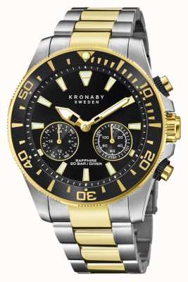 Kronaby Гибридные умные часы Diver (45,7 мм), черный циферблат и двухцветный браслет из нержавеющей стали S3779/2