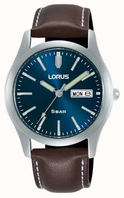Lorus Классический темно-синий циферблат с указателем даты и даты (38 мм) / коричневая кожа RXN81DX9