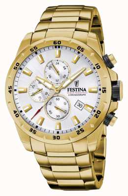 estina мужской хронограф | серебряный циферблат | золотые пвд часы F20541/1
