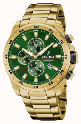 Festina мужской хронограф | зеленый циферблат | браслет с золотым напылением F20541/3
