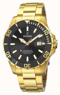 estina мужские | черный циферблат | позолоченный браслет | автоматические часы F20533/2