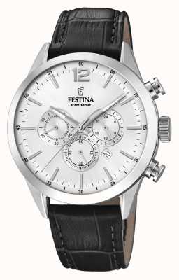 Festina мужской хронограф | серебряный циферблат | черный кожаный ремешок F20542/1