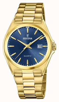Festina мужские | синий циферблат | браслет с золотым напылением F20555/4