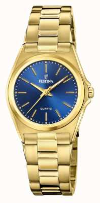 estina женские | синий циферблат | браслет с золотым напылением F20557/4