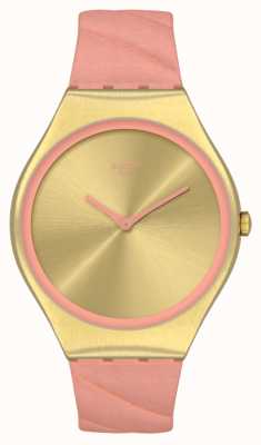 Swatch Кожаный стеганый розовый ремешок Skin Irony Blush розового цвета SYXG114