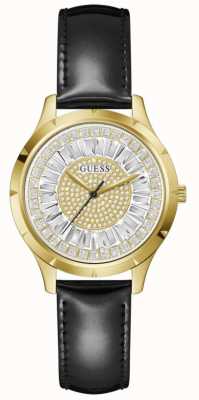 Guess Женские часы Glamour с хрустальным циферблатом и черным кожаным ремешком GW0299L2