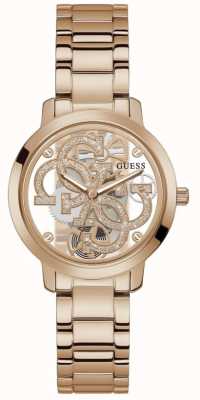 Guess Женские часы Quattro clear с прозрачным циферблатом из розового золота с браслетом GW0300L3