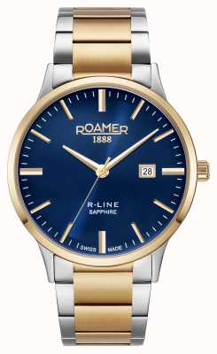 Roamer Золотой двухцветный браслет с классическим синим циферблатом R-line 718833 48 45 70