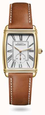 Herbelin Часы в стиле ар-деко коричневый кожаный ремешок белый циферблат 10638/P08GO