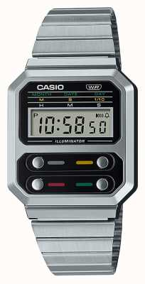 Casio Винтажные цифровые часы из нержавеющей стали A100WE-1AEF