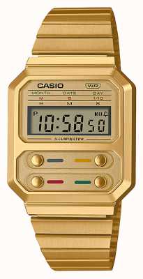 Casio Винтажные золотые цифровые часы из нержавеющей стали A100WEG-9AEF
