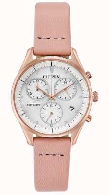 Citizen Силуэт хронограф | белый циферблат | розовый ремешок FB1443-08A