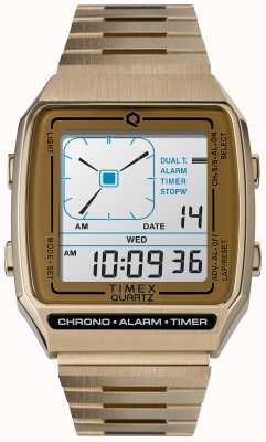 Timex Q lca переиздание часов с браслетом из нержавеющей стали цвета бледного золота TW2U72500