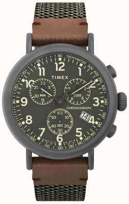 Timex Стандартный хронограф, серый корпус, 41 мм, оливковый циферблат, кожаный ремешок из оливковой ткани TW2U89500
