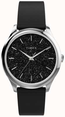 Timex Серебристый корпус с черным блестящим циферблатом и черным ремешком TW2V01100