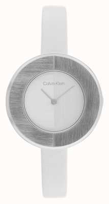 Calvin Klein женский серебряный циферблат | часы с белым кожаным ремешком 25200026