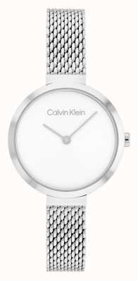Calvin Klein Т-образный сетчатый браслет из нержавеющей стали с белым циферблатом 25200082