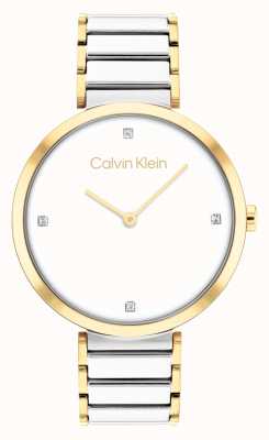 Calvin Klein Минималистичные двухцветные золотые и серебряные кварцевые часы с Т-образной перекладиной 25200134