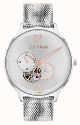 Calvin Klein Сетчатый браслет из нержавеющей стали с автоматическим серебряным циферблатом 25200121