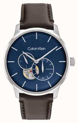 Calvin Klein Мужские автоматические часы с коричневым кожаным ремешком и синим циферблатом 25200075