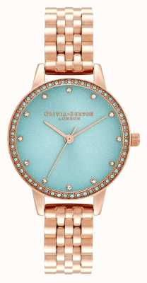 Olivia Burton Классические часы мятного цвета с блестящим циферблатом и кристаллами безеля OB16MD104