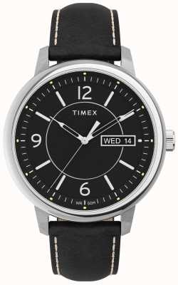 Timex Черный циферблат Чикаго, черный кожаный ремешок TW2V29200