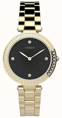 Timex женщины | украсить кристаллами | черный циферблат | золото из нержавеющей стали TW2V24400