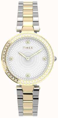 Timex Украсьте кристаллами двухцветные золотые и серебряные часы. TW2V24500