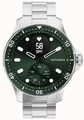 Withings Scanwatch Horizon - гибридные умные часы с зеленым гибридным циферблатом ЭКГ (43 мм)/нержавеющая сталь HWA09-MODEL 8-ALL-INT