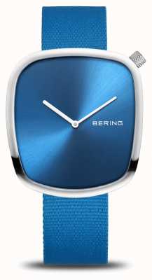 Bering Галька | полированное серебро | синий циферблат | переработанный синий ремешок 18040-308