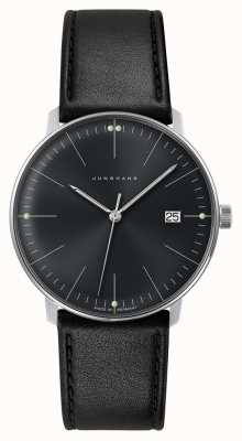 Junghans Мужские кварцевые часы Max Bill с простым черным циферблатом и черной кожей с сапфировым стеклом 41/4465.02