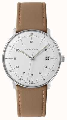 Junghans Мужские часы Max Bill с белым циферблатом из бежевой кожи с сапфировым стеклом 41/4562.02