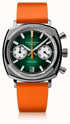 Duckworth Prestex Хроно 42 | зеленый циферблат | оранжевый каучуковый ремешок D550-04-OR