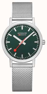 Mondaine Классический стальной сетчатый браслет диаметром 36 мм с темно-зеленым циферблатом A660.30314.60SBJ