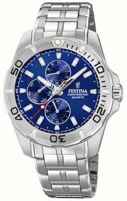 estina Мужские многофункциональные часы со стальным браслетом и синим циферблатом F20445/2