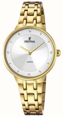 estina Женские золотистые часы с комплектом из фианитов и стальным браслетом F20601/1